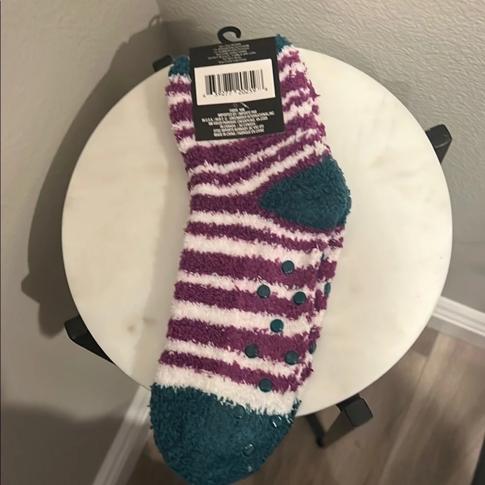 Snuglo Purple and Green Striped Crew Socks